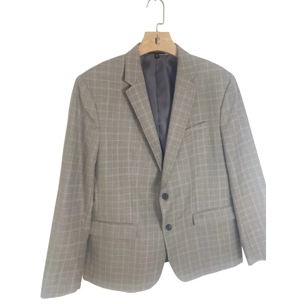 Banana Republic Mens Slim Fit Cotton Blend Sport Coat Jacket Gray Plaid 46R